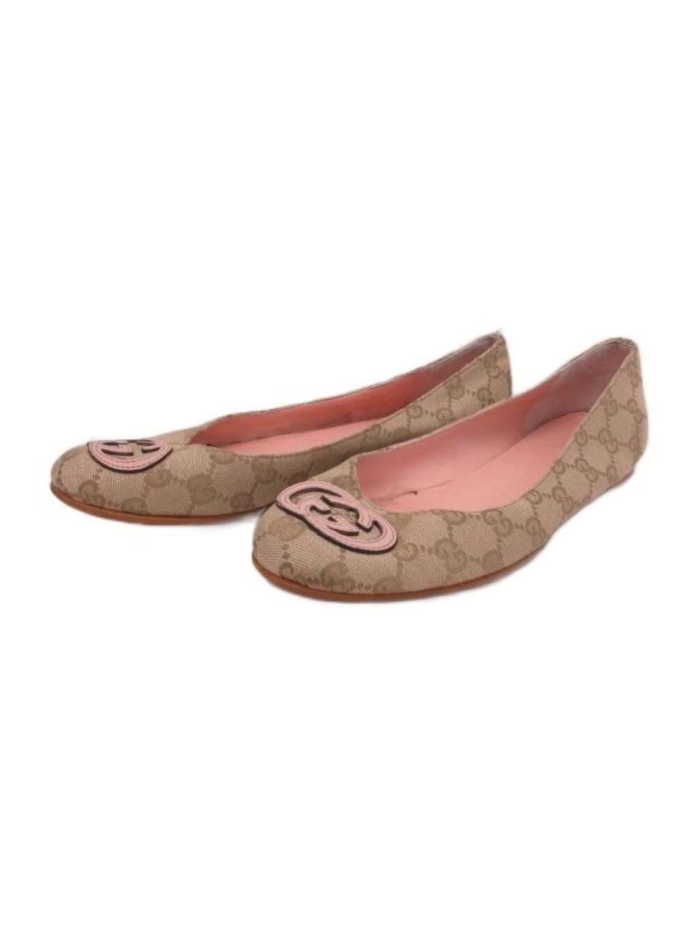 Gucci Interlocking G Logo Ballet Flat Shoes GG Canvas Beige